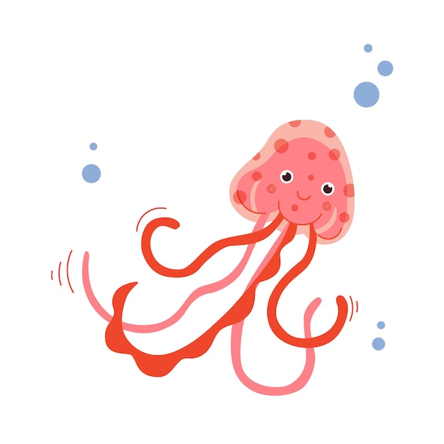 Vector illustration of cute pink jellyfish isolated on white background Sea animal