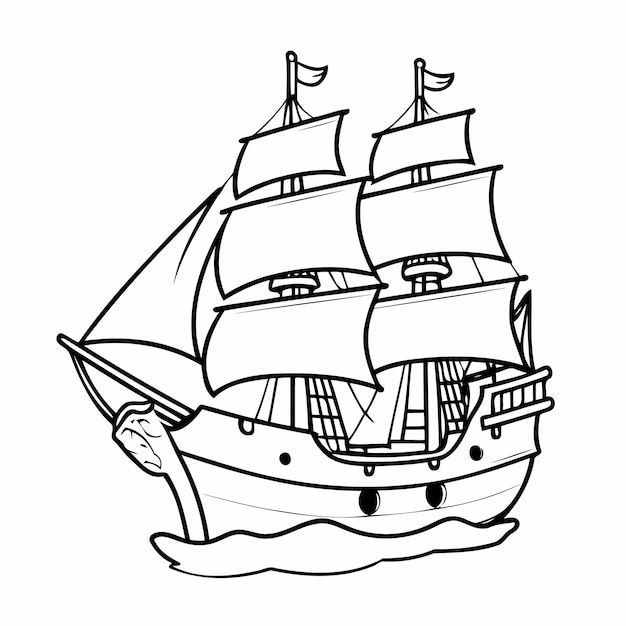 Vector vector illustration of a cute pirateship drawing for children page