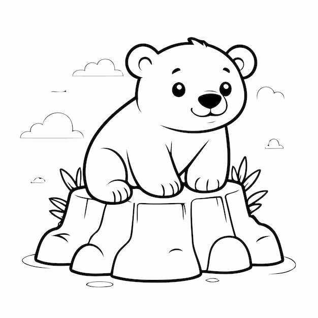 Vector vector illustration of a cute polarbear hand drawn for kids coloring page