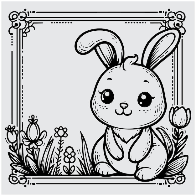 Vector illustration of a cute rabbit in a frame Happy Easter Blank for designer logo icon label