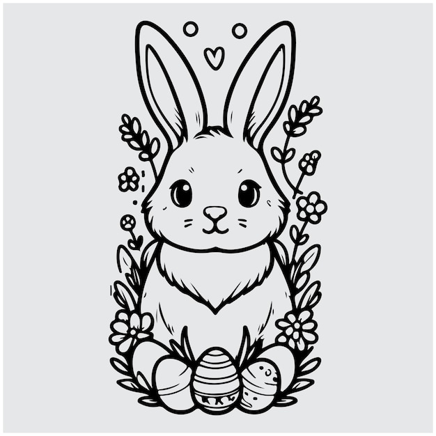 Vector illustration of a cute rabbit in a frame Happy Easter Blank for designer logo icon label