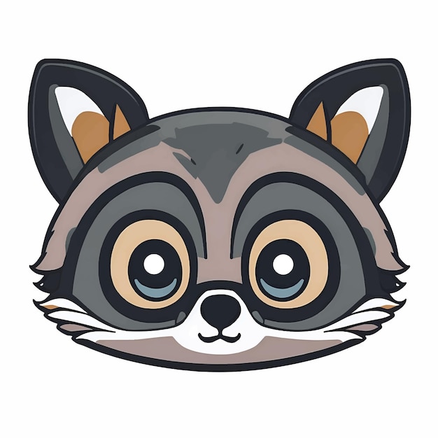 Vector illustration of cute raccoon face kawaii style animal