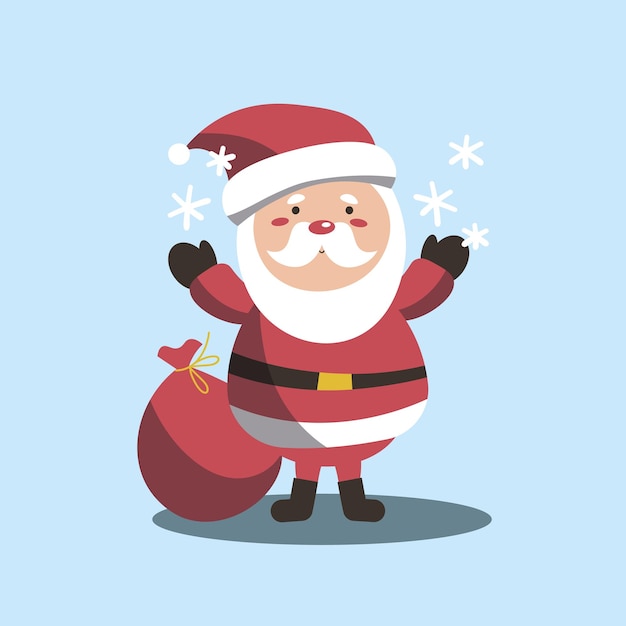 Vector illustration of cute Santa Claus mascot or character isolated on blue background Flat style EPS