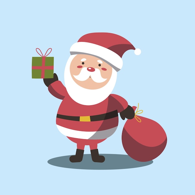 Vector illustration of cute Santa Claus mascot or character isolated on blue background Flat style EPS