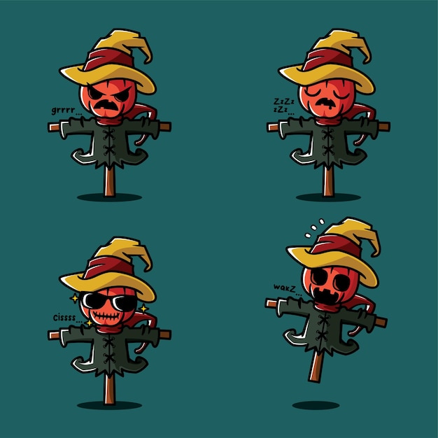 vector illustration of cute scarecrow emoji