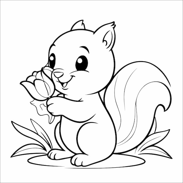 Vector illustration of cute Squirrel coloring page for kids