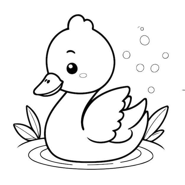 Vector vector illustration of a cute swan drawing for kids colouring page