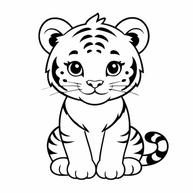 Vector illustration of a cute Tiger hand drawn for kids coloring page