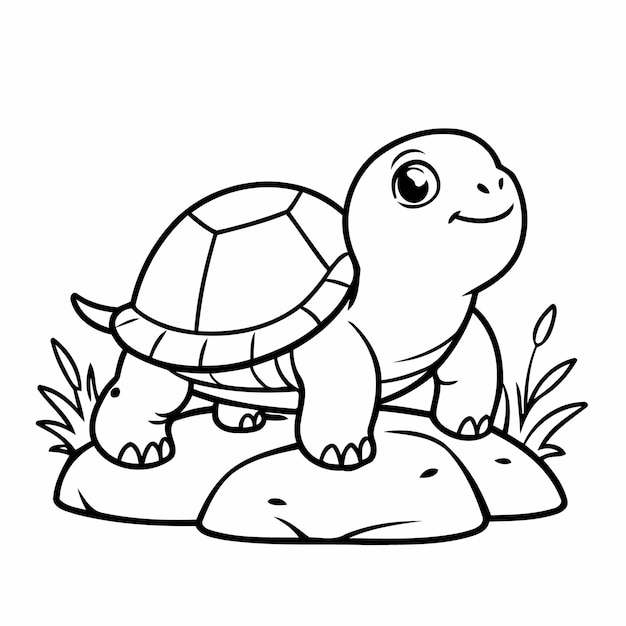 Vector illustration of a cute Turtle drawing for toddlers colouring page