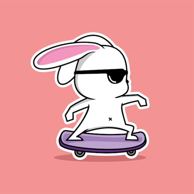 vector illustration of cute white bunny playing skateboard