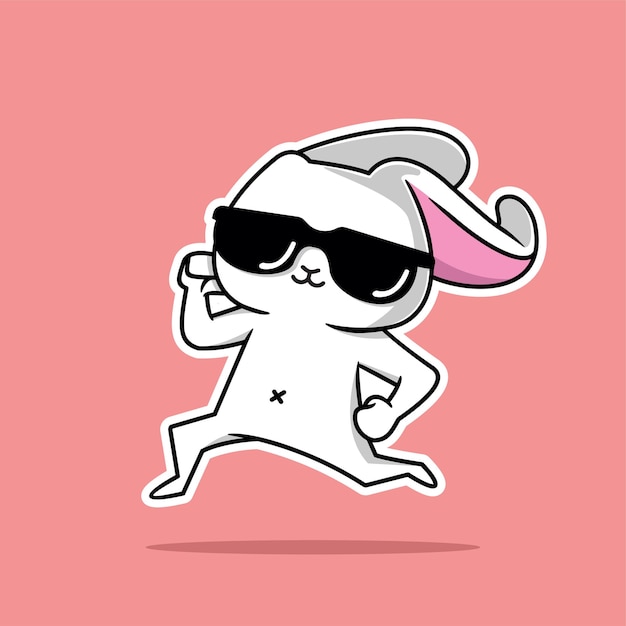 vector illustration of cute white rabbit running