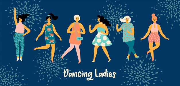 Vector illustration of dancing women