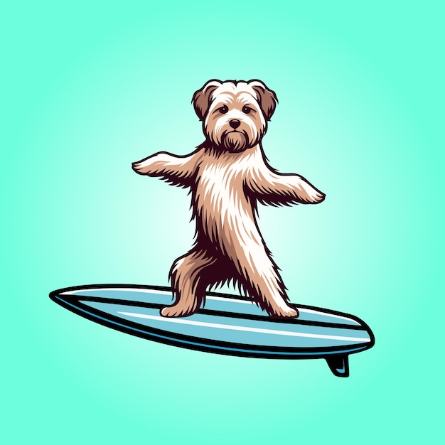 vector illustration of A Dandie Dinmont Terrier Dog playing surfboards