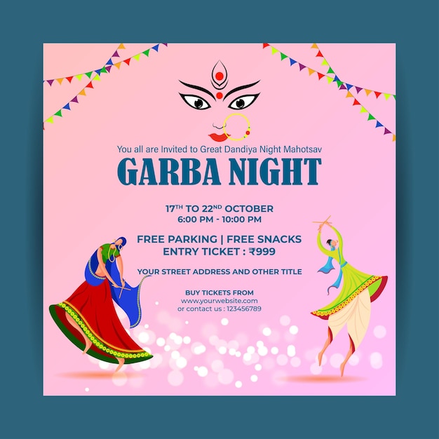 Vector vector illustration of dandiya night invitation social media feed template