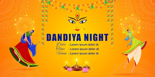 Vector illustration of Dandiya Night Invitation social media feed template