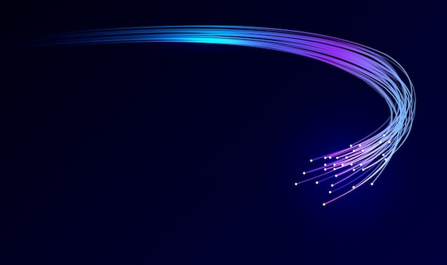 Vector illustration on a dark background is an optical fiber with a stream of information