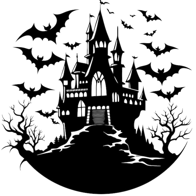 Vector Illustration of Dark Haunted Castle Scene