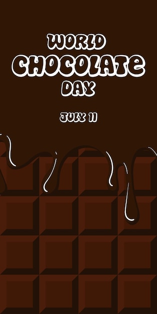 Vector illustration of dark milk or bitter chocolate bar with smudges chocolate World Chocolate Day