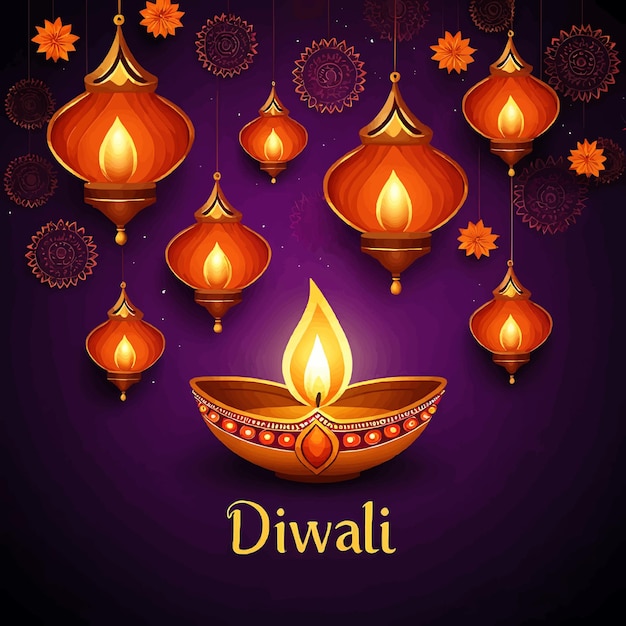 Vector vector illustration of decorated diya for happy diwali festival holiday celebration