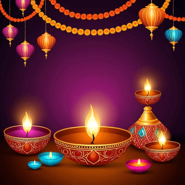 Vector vector illustration of decorated diya for happy diwali festival holiday celebration