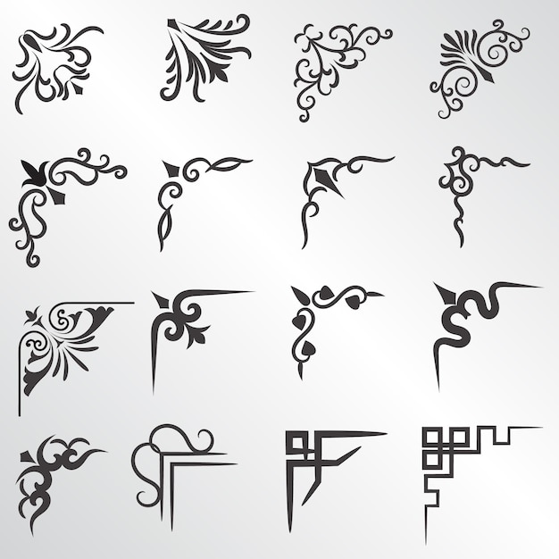 Vector illustration of decorative corner frame set Set Hand Draw of Corners Different Shapes Flower