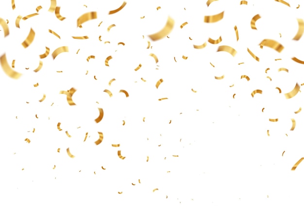 Vector illustration defocused gold confetti isolated on a transparent background. Vector abstract background with many falling tiny confetti pieces