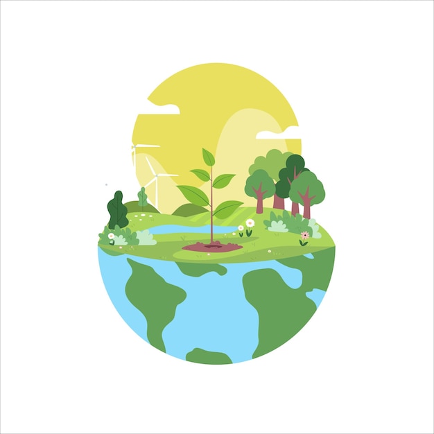 Vector illustration depicting the hemisphere of the Earth on which a garden is planted