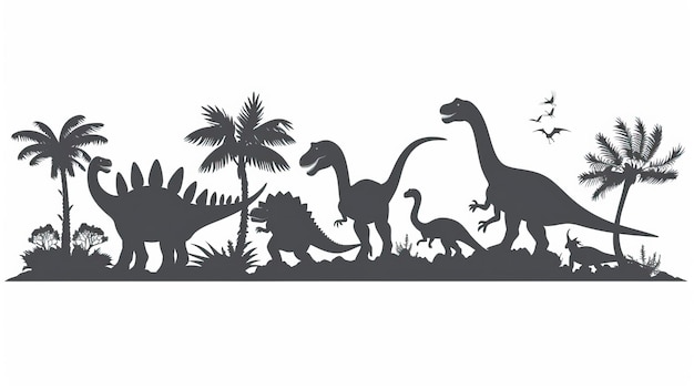 Vector illustration of dinosaur silhouette including Stegosaurus Brontosaurus Velociraptor