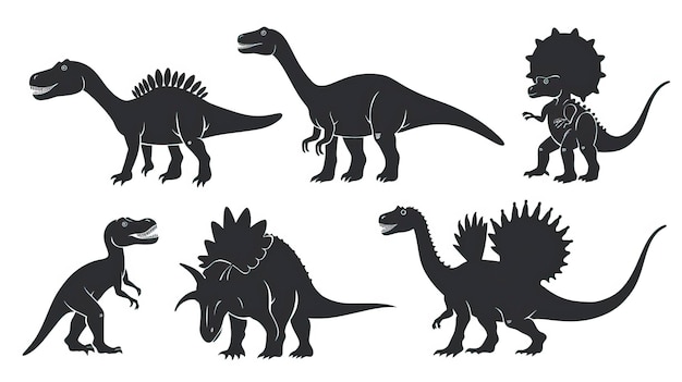 Vector illustration of dinosaur silhouette including Stegosaurus Brontosaurus Velociraptor