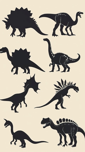 Vector illustration of dinosaur silhouette including Stegosaurus Brontosaurus Velociraptor