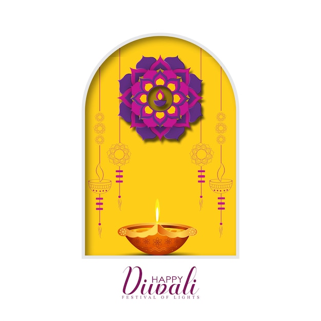 Vector illustration of diya on Diwali celebration.