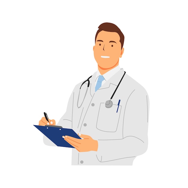 Vector illustration of doctor and clipboard in hand