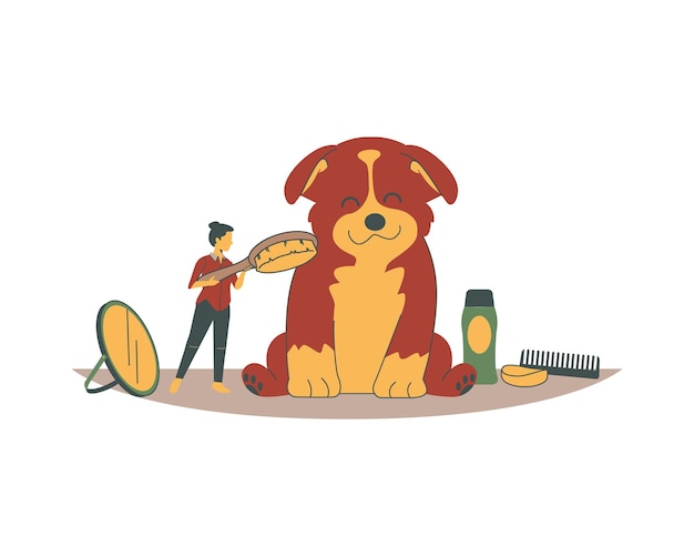 Vector vector illustration of a dog with a comb and a hairdresser