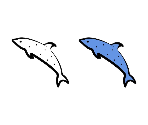 Vector illustration of a dolphin in hand drawn style on a white background