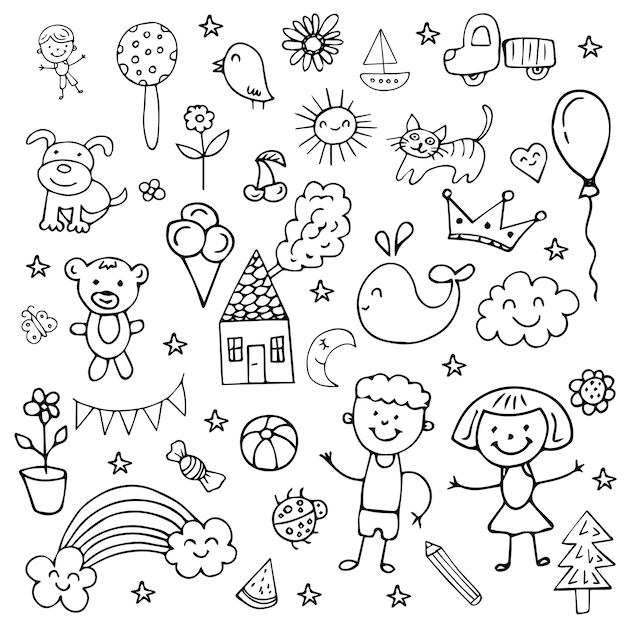 Vector illustration of Doodle cute for kid, hand drawn set of cute doodles