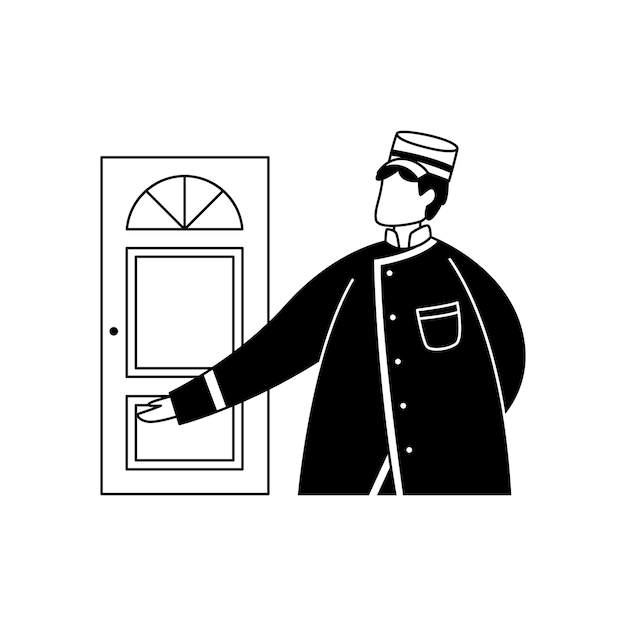 Vector illustration of the doorman at the door The hospitality business Profession