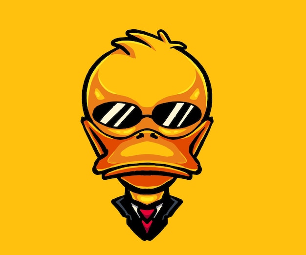 Vector vector illustration of duck head wearing glasses cartoon isolated