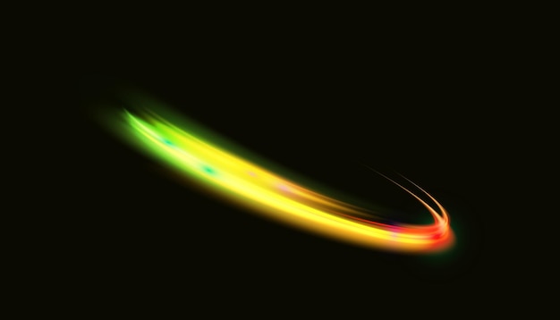 Vector illustration of dynamic light sources on a dark background. High speed in night abstraction.