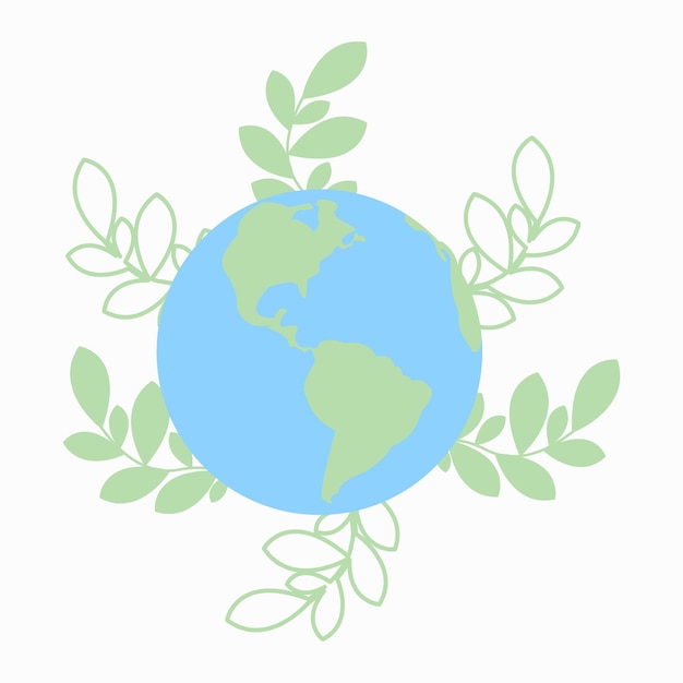 Vector illustration of Earth globe with green leaves recycle leaves Concept of World Environment Day save the Earth Earth day