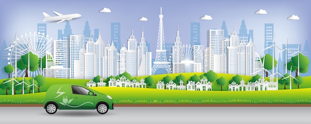 Vector illustration. Eco friendly concept, Green city save the world