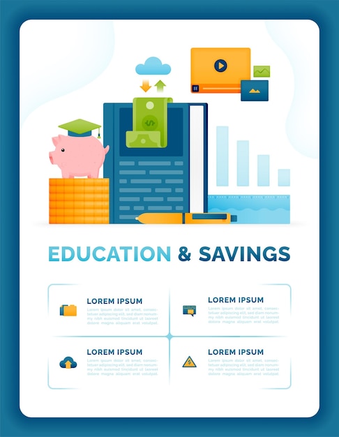 Vector illustration of education and savings Cost of knowledge and importance planning of saving for investing in future education Can use for ad poster campaign website apps social media