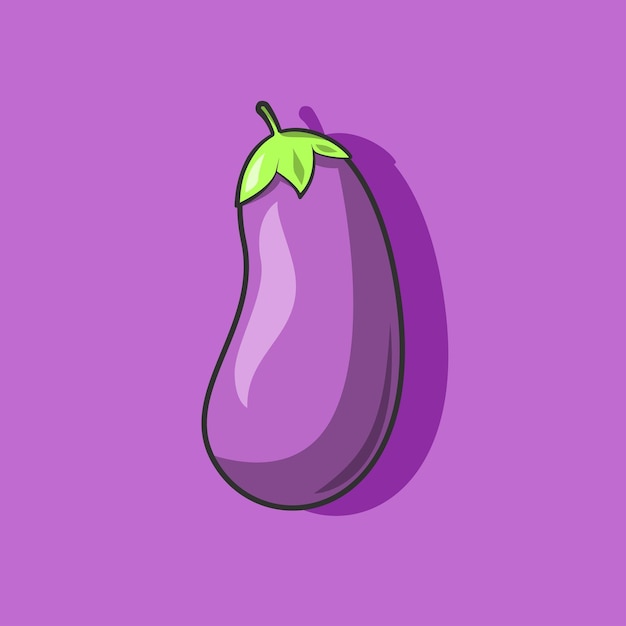 Vector illustration of eggplant isolated on purple background Flat vector design