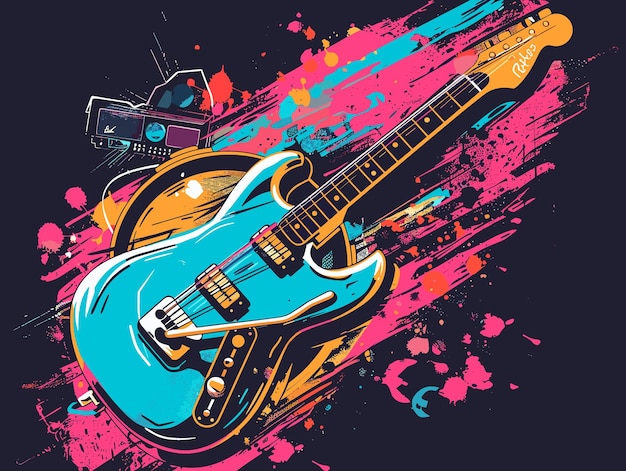 vector illustration of electric guitar on grunge background for rock music festival