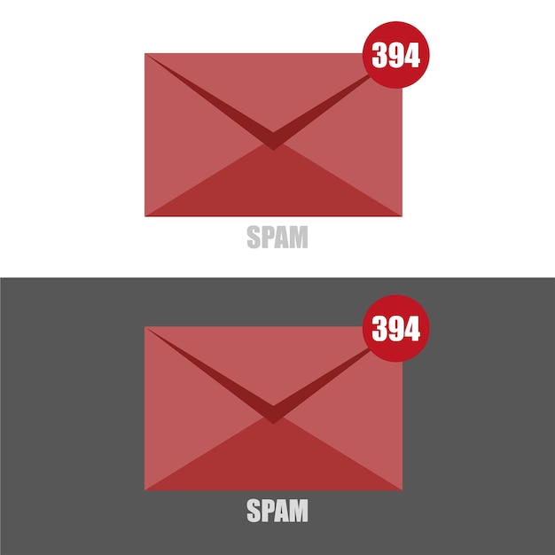 Vector illustration of email SPAM with red colored envelope on black and white backgrounds