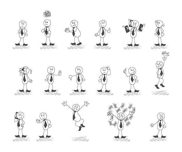 Vector illustration of EPS10, poses and emotions of a man with sticks, way to success