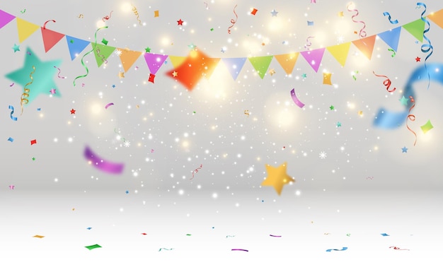 Vector illustration of falling confetti on a transparent background