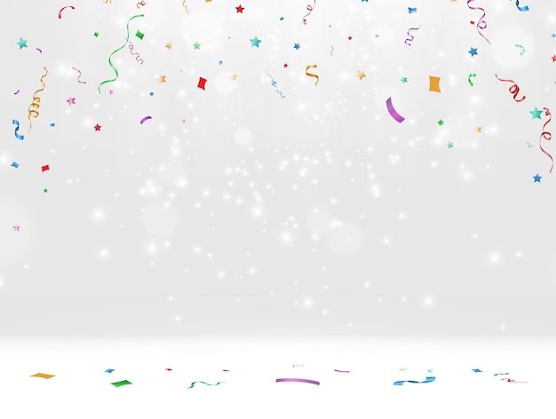 Vector illustration of falling confetti on a transparent background.