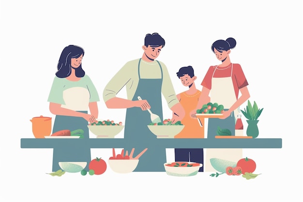 Vector Illustration Family Cooking