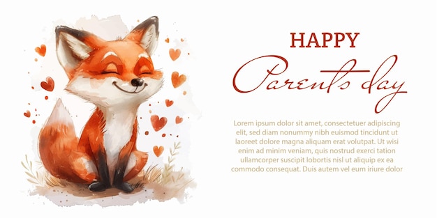 Vector vector illustration for family day cute fox in love mom and dads day flyer with place for text