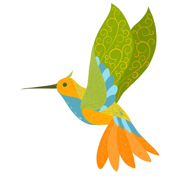 Vector illustration of fantastic colorful unusual bird in a vivid design Tropical fauna style